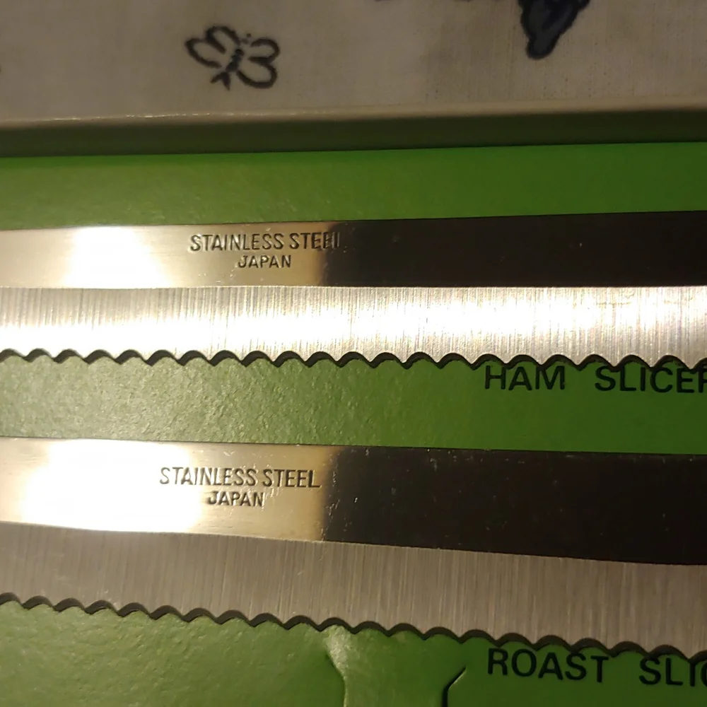 Vtg Japan Made Carving Knife Set, Rose Wood Handle